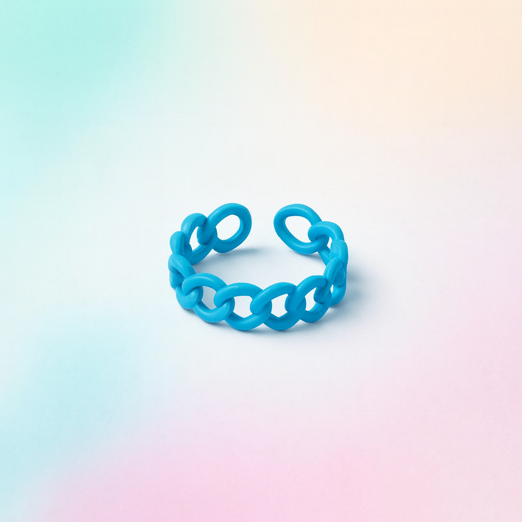 Blue chain-link ring on a gradient background