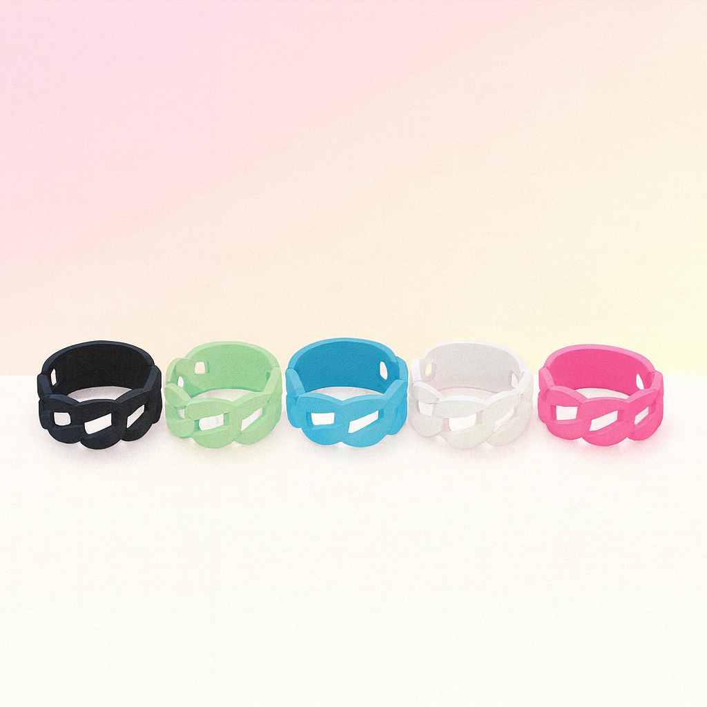 Five colorful rings on a gradient background