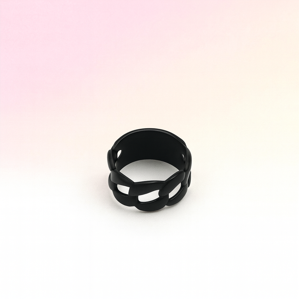 Black ring on a gradient pink to beige background