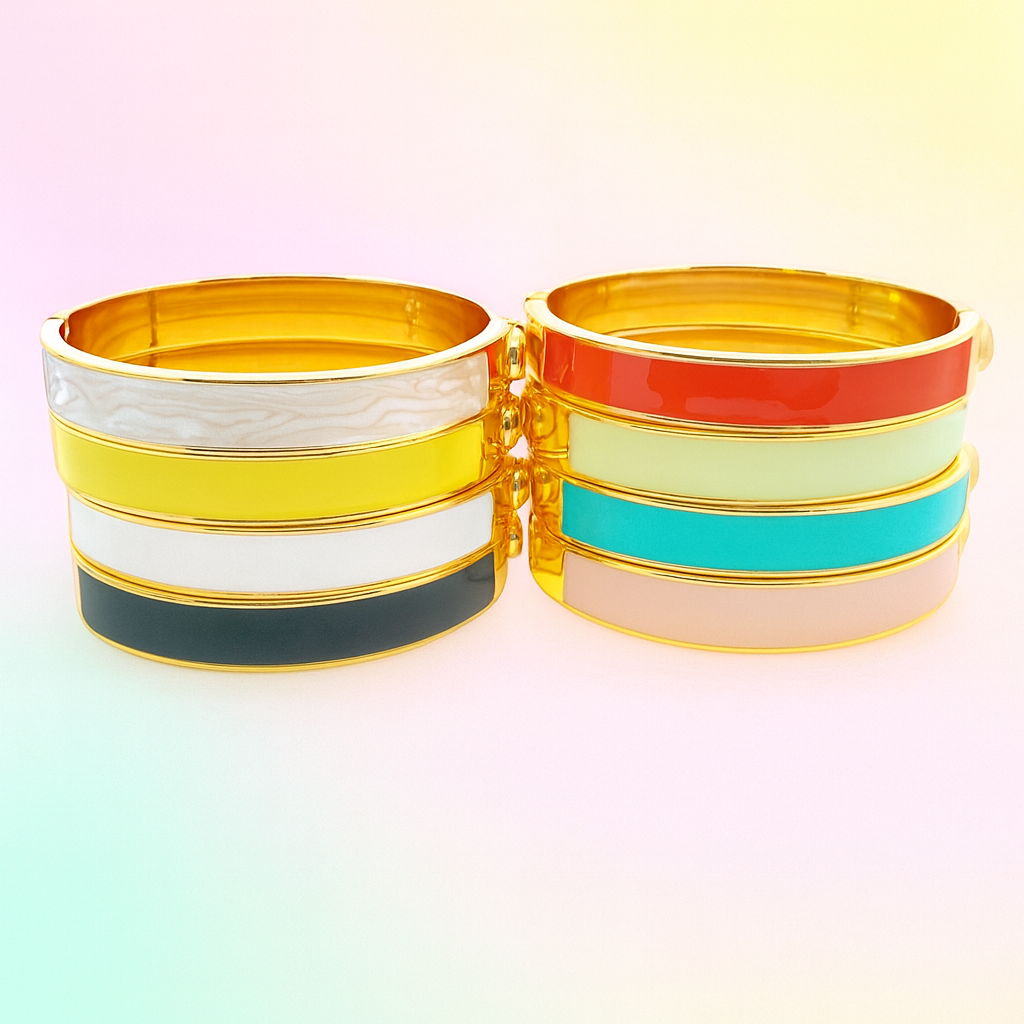 Set of colorful bangles on a gradient background