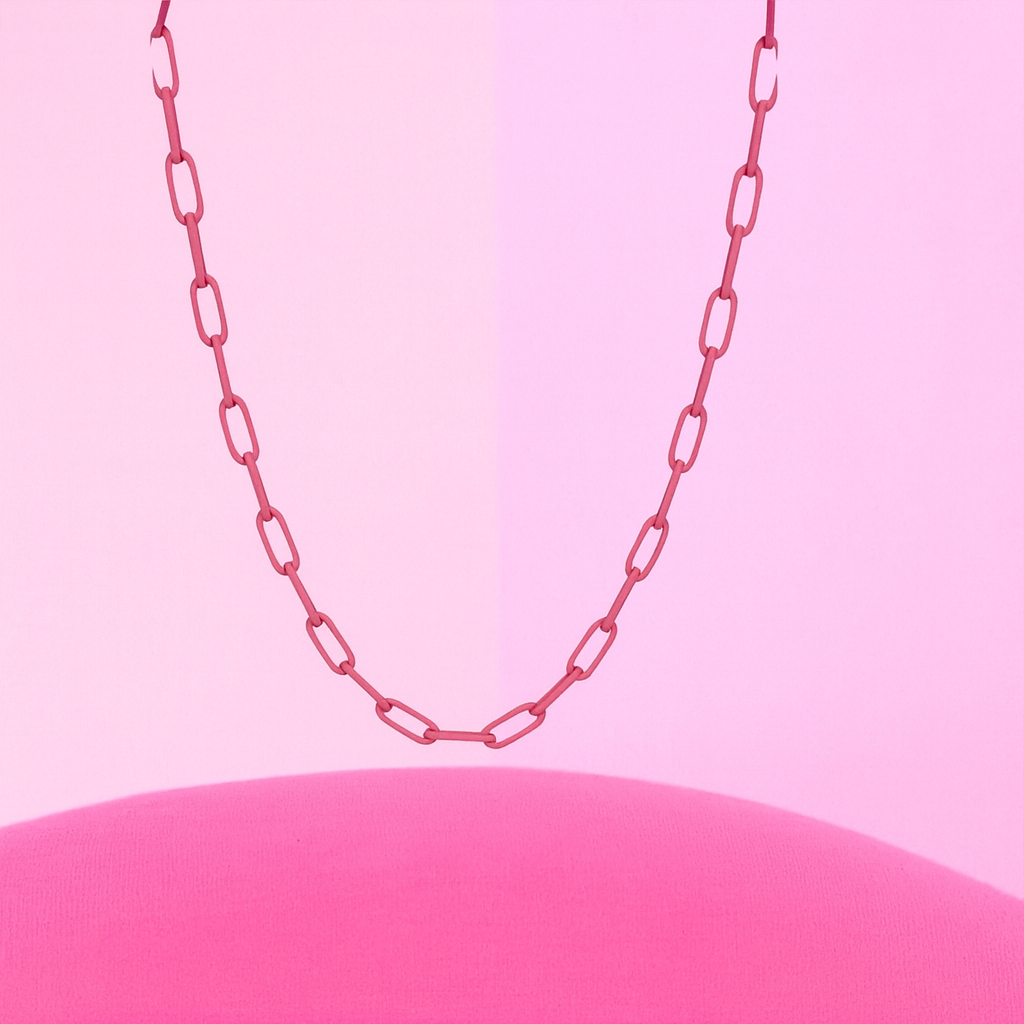 Pink chain necklace on a pink background