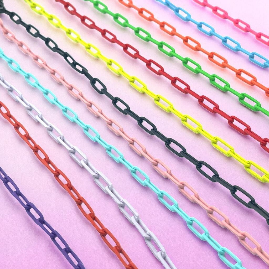 Colorful chain links on a pink background
